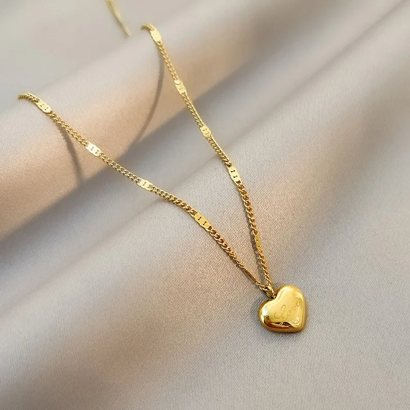 Gold Color Heart Pendant Chokers