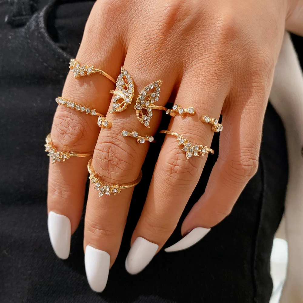 Bohemian Butterfly Pearl Rings Set