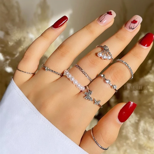 Bohemian Butterfly Pearl Rings Set