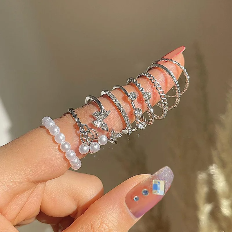 Bohemian Butterfly Pearl Rings Set