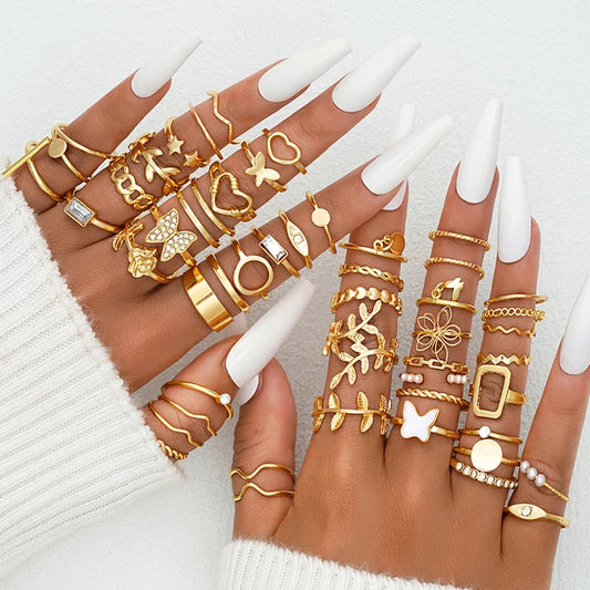 Vintage Gold Color Heart Rings Set