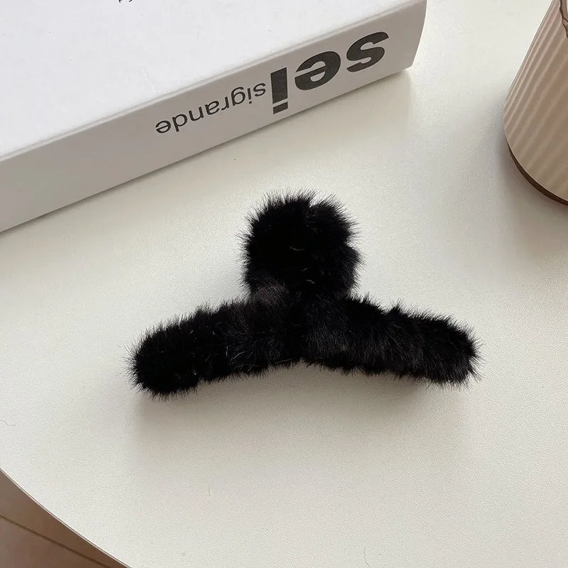 Fluffy Plush Faux Fur Hair Claw Clips