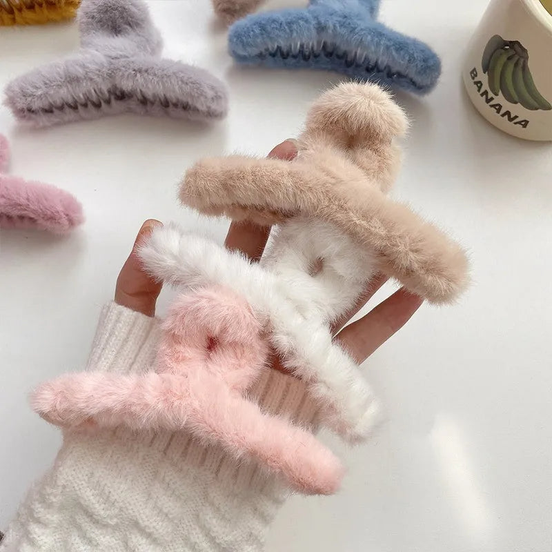 Fluffy Plush Faux Fur Hair Claw Clips