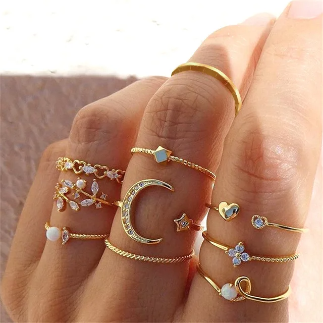 Bohemian Butterfly Pearl Rings Set